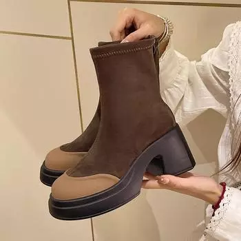Эластичные носки на толстом каблуке, женские осенне-зимние модные теплые ботильоны для женщин, удобные ботиночки на высоком каблуке, Botas Mujer 35