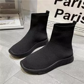 Эластичные носки, женская повседневная обувь на мягкой подошве, осень-зима 2024, новые высокие вязаные однопедальные бархатные тонкие короткие ботинки 36