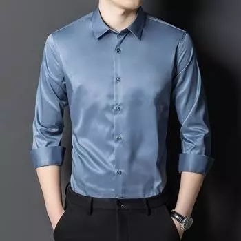 Эластичные однотонные классические рубашки для деловых мужчин, мягкая мужская одежда с длинными рукавами и обычным кроем, офисная одежда S