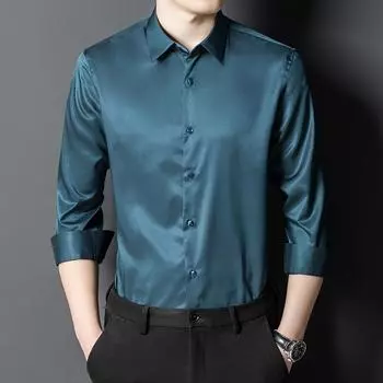 Эластичные однотонные классические рубашки для деловых мужчин, мягкая мужская одежда с длинными рукавами и обычным кроем, офисная одежда S