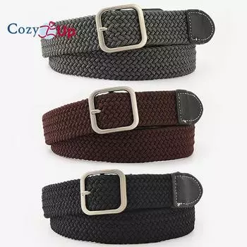 Эластичные плетеные джинсы унисекс с повседневным холщовым ремнем с квадратной пряжкой 107x3.3cm чёрный