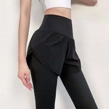 Эластичные плотные искусственные двухсекционные брюки для йоги, тонкая одежда для бега, тренировочные брюки для фитнеса с высокой талией S зелёный