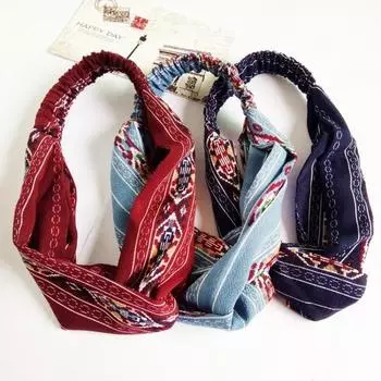 Эластичные повязки на голову в богемном стиле, тюрбан с крестиком и цветочным узором, повязки для волос с цветами для девочек, полосатая повязка на голову, аксессуары для волос для женщин вино красного