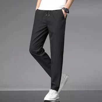 Эластичные повседневные брюки мужские спортивные брюки мягкие укороченные брюки мужские свободные прямые брюки мужские M чёрный