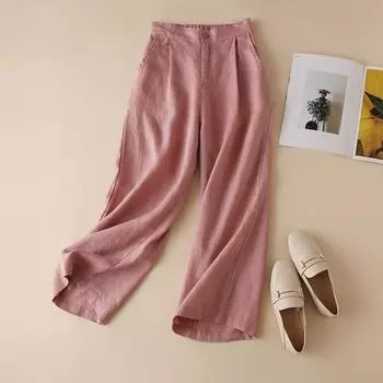 Эластичные повседневные брюки с высокой талией, женские прямые широкие брюки на молнии с карманами, однотонные свободные брюки L синий