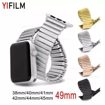 Эластичные ремешки из нержавеющей стали, совместимые с ремешком для Apple Watch 8 49 мм, 41 мм, 45 мм, 42 мм, 38 мм, 40 мм, 44 мм для серии IWatch 38mm 40mm 41mm серебряный