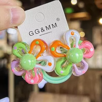 Эластичные резинки для волос для детей, Веревки для волос, Цветные цветы, Милые головные уборы принцессы, Аксессуары для волос для девочек, Новые, 2 шт.