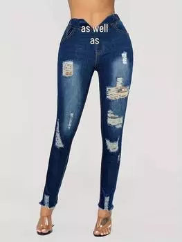 Эластичные рваные джинсы скинни для женщин - Мода 2024 с кулиской на талии и повседневной стиркой. XXL