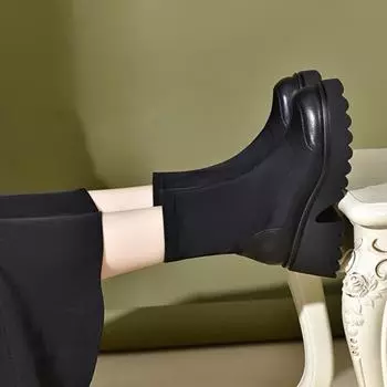 Эластичные сапоги, сапоги до середины голени, женские сапоги с толстой подошвой 34 чёрный