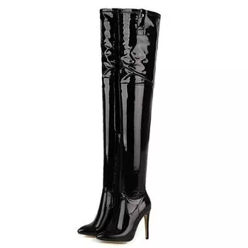 Эластичные сапоги выше колена, женские модные сапоги до бедра, зимние высокие черные, белые, красные, фетиш, длинные туфли, большой размер 46 48 34 чёрный