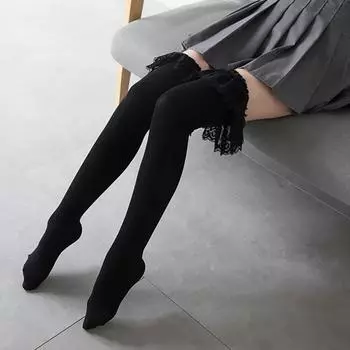 Эластичные сексуальные женские корейские нейлоновые женские длинные носки выше колена чулочно-носочные изделия кружевные чулки чёрный
