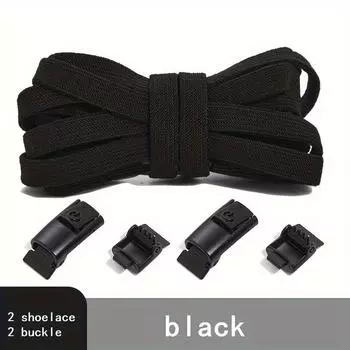Эластичные шнурки из спандекса, 1 пара в упаковке — повседневные шнурки без завязывания 8 мм с металлическими пряжками, полые, легкие, можно стирать вручную, плетеные, однотонные чёрный