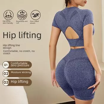 Эластичные спортивные шорты с высокой талией, приподнимающие бедра, и жилет для йоги, обнажающий пупок, фитнес-комплект для женщин Small