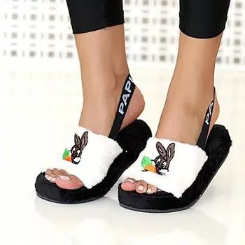 Эластичные стильные детские домашние тапочки унисекс с рисунком кролика по щиколотку