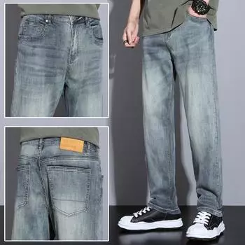 Эластичные свободные широкие брюки Harlan для мужских светлых белых джинсов, мягкие мужские джинсовые брюки, не морщинящиеся и не скатывающиеся 28