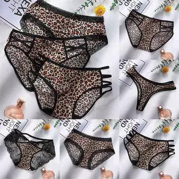 Эластичные Т-образные трусики с Т-образной спинкой и леопардовым принтом, дышащее кружевное женское нижнее белье с низкой талией S