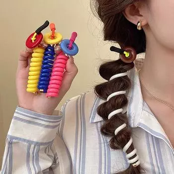 Эластичные телефонные провода резинки для волос цветные пуговицы кольцо для волос спиральная катушка резинка конский хвост веревка для волос для женщин и девочек аксессуары для волос