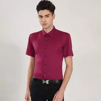 Эластичные тонкие мужские рубашки из бамбукового волокна с короткими рукавами и без железа S