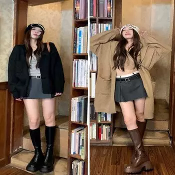 Эластичные тонкие сапоги 2024 года, новые толстые подошвы, высокие сапоги, женские рыцарские сапоги до колена 35 чёрный