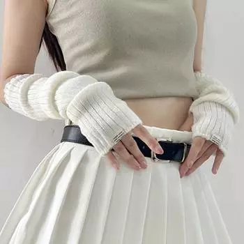 Эластичные трикотажные гетры для рук, теплые рукава в стиле панк, перчатки без пальцев JK серый