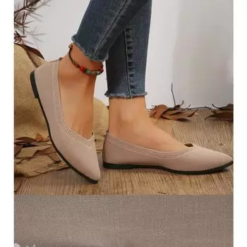 Эластичные вязаные балетки, женские лоферы, весенние дышащие сетчатые туфли на плоской подошве, балетки, мокасины, повседневные туфли-лодочки с острым носком 35