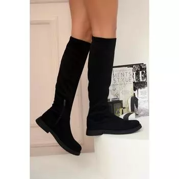 Эластичные женские сапоги на молнии с нескользящей подошвой 020-5430-22Замша