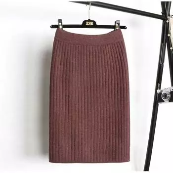 Эластичные женские юбки, осенне-зимняя теплая вязаная прямая юбка, ребристая юбка средней длины S коричневый