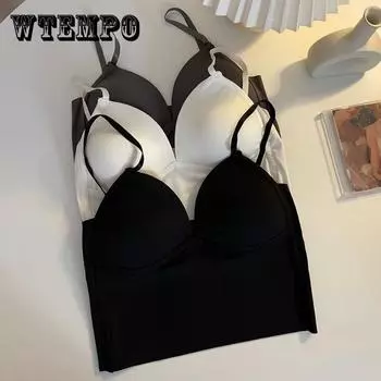 Эластичные женские укороченные топы на бретелях с мягкой подкладкой, однотонные топы без рукавов на тонких бретельках L белый