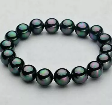 Эластичный браслет из китайской ракушки с черным жемчугом, 10 мм, круглый жемчуг, 7,5 дюйма