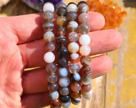 Эластичный браслет из натурального ботсванского агата, браслет ручной работы для женщин/мужчин, круглый браслет с драгоценными камнями, браслет для подарка, лечебный 6MM