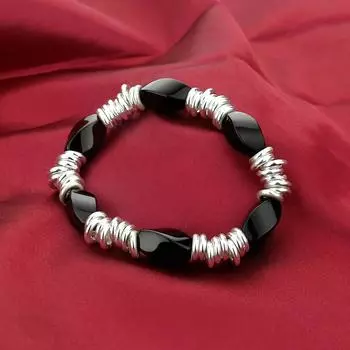 Эластичный браслет из стерлингового серебра 925 пробы, индивидуальный женский браслет из черного агата, модные ювелирные изделия
