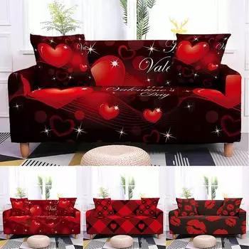 Эластичный чехол для дивана с принтом сердца для гостиной, 1/2/3/4 местный романтический чехол для дивана, защитный чехол для дивана, эластичный домашний декор для вечеринки 1 seat 90-140cm