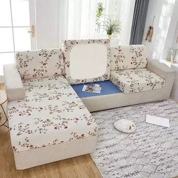 Эластичный чехол для диванной подушки с принтом, чехол для дивана из спандекса, L-образный угловой чехол для дивана, противопыльные чехлы для гостиной Normal Size (S)-1pc