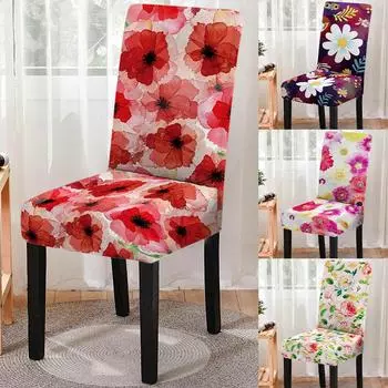 Эластичный чехол для обеденного стула с красным цветочным принтом, эластичный чехол для стула, чехол для сиденья для кухонного табурета, аксессуары для украшения дома Universal Size