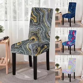 Эластичный чехол для обеденного стула с мраморным принтом, эластичный чехол для стула, антигрязный чехол для кухонного сиденья, протектор, декор для отеля, банкета Universal Size