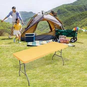 Эластичный чехол для стола, прямоугольная скатерть, однотонный, противоскользящий, эластичный, моющийся, для кемпинга, банкета, вечеринки, патио, чехол для стола красный