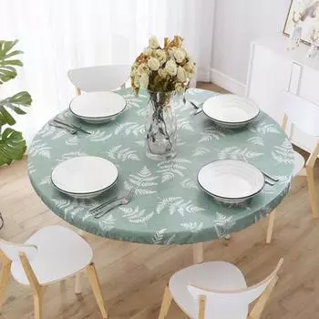 Эластичный чехол для стола в скандинавском стиле с принтом листьев, круглой формы, с фланелевой подкладкой, противоскользящий, простой в уходе, водонепроницаемый, защита стола, украшение для банкетов и вечеринок S