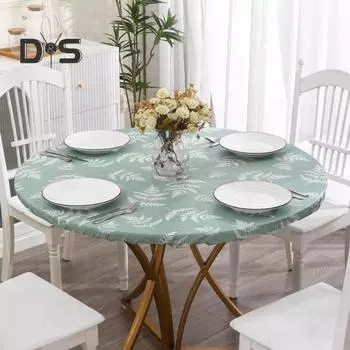 Эластичный чехол для стола в скандинавском стиле с принтом листьев, круглой формы, с фланелевой подкладкой, противоскользящий, простой в уходе, водонепроницаемый, защита стола, банкеты, вечеринки S