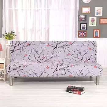 Эластичный Чехол на Диван-Кровать Без Подлокотников, Полностью Складной Футон, Принт Plum Blossom,Small