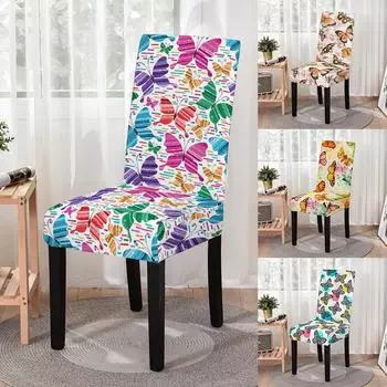 Эластичный чехол на обеденный стул с принтом бабочки, эластичный пылезащитный чехол для стула, защитный чехол для кухонных табуретов, домашний декор для отеля Universal Size