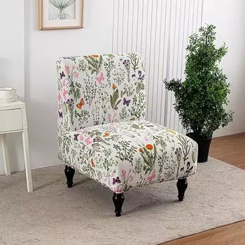 Эластичный чехол на стул с принтом Маленький чехол на одноместный диван без подлокотников Чехол для стула с короткой спинкой для отеля, ресторана Short-backed fat man chair cover