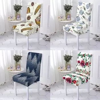 Эластичный чехол на стул с Рождеством для кухонных табуретов, чехлы на сиденья с принтом, обеденный эластичный чехол на стул для домашнего банкета, свадьбы 1PCS