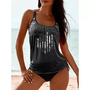 Эластичный комплект из 2 предметов танкини с геометрическим принтом американского флага и кулиской, привлекательные купальники с вырезами на бретелях, женские купальники и одежда S синий
