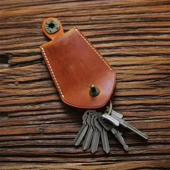 Эластичный кожаный держатель для ключей ручной работы, ретро-сумка из коровьей кожи, выдвижной брелок, чехол, сумка коричневый