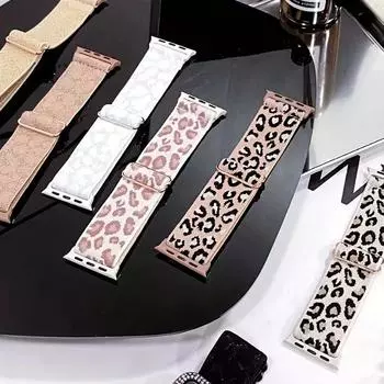 Эластичный нейлоновый ремешок для часов, совместимый с iWatch, регулируемый ремешок с леопардовым принтом для Apple Watch Series 10 9 8 7 SE3 49 мм 46 мм 45 мм 44 мм 42 мм 40 мм 41 мм 38 40 41 42S10) розовый/чёрный