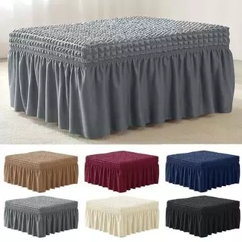 Эластичный оттоманский чехол, съемный с юбкой, защита подставки для ног из жатого хлопка, толстый оттоманский чехол для гостиной, кошки, собаки чёрный