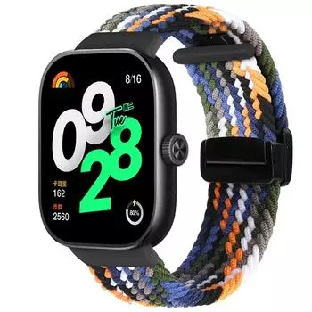 Эластичный плетеный магнитный ремешок для часов Redmi Watch 4, регулируемый тканый нейлоновый браслет-браслет для Xiaomi Mi Band 8 Pro чёрный/красный