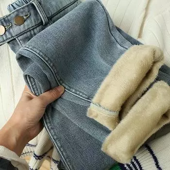 Эластичный пояс для похудения и плюшевые утолщенные джинсы Harlan для девушек 28 синий