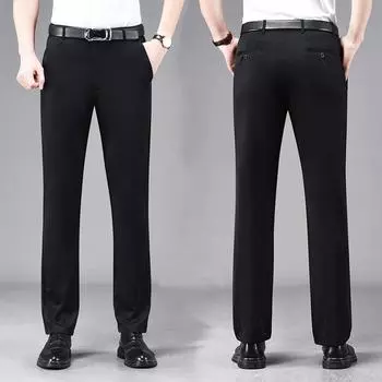 Эластичный пояс Офисная одежда Мужская весна-лето Блейзер Брюки Деловые прямые брюки Костюмы Брюки для мужчин 30 чёрный