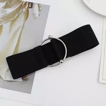 Эластичный пояс с металлической пряжкой-кольцом – декоративный пояс в корейском стиле для женщин, резинка 5 см для свитеров, платьев и юбок One Size чёрный